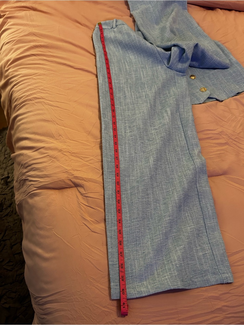 Commense Light Blue Textured Vest and Pants Set with Gold Buttons. Size M. - Picture 13 of 16